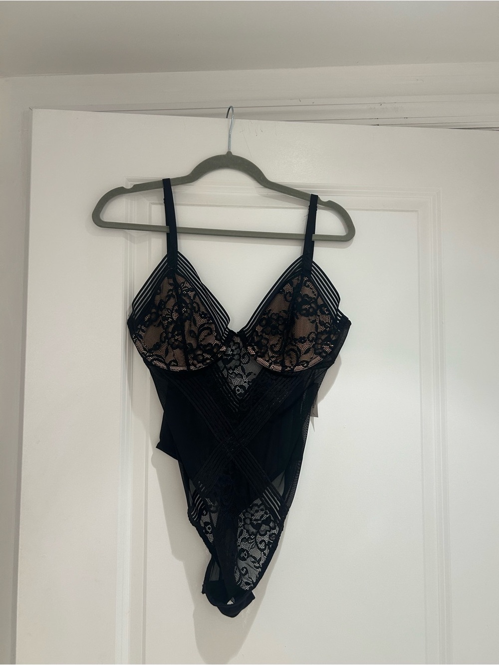 Adore Me Black Lace & Sheer Bodysuit